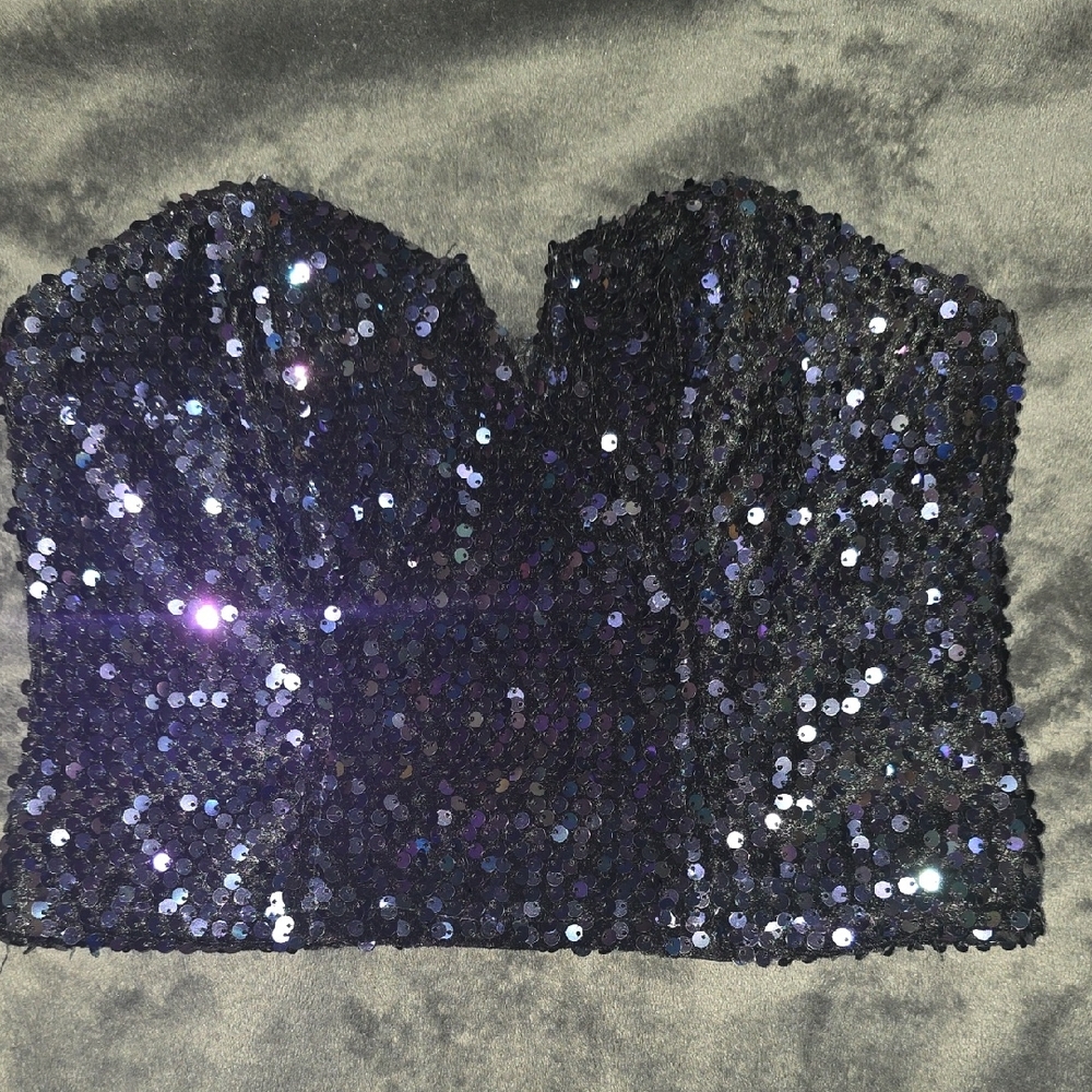 SO Black Sequin Strapless Crop Top